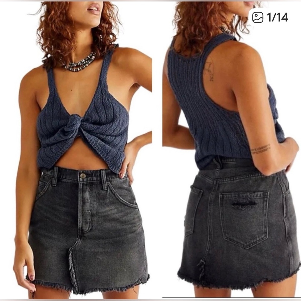 Free People/ We The Free Brea Cutoff Mini Skirt in Faded Black